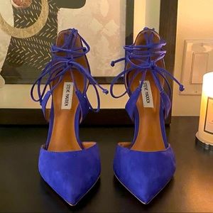 Steve Madden Raela Blue Suede Pointed Toe Stiletto Heels with lace up detail